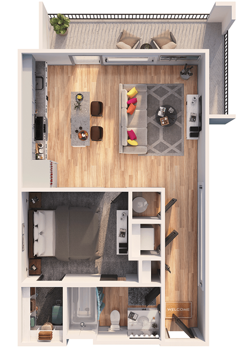 Floor plan for studio, 1 bath, 620 sqft